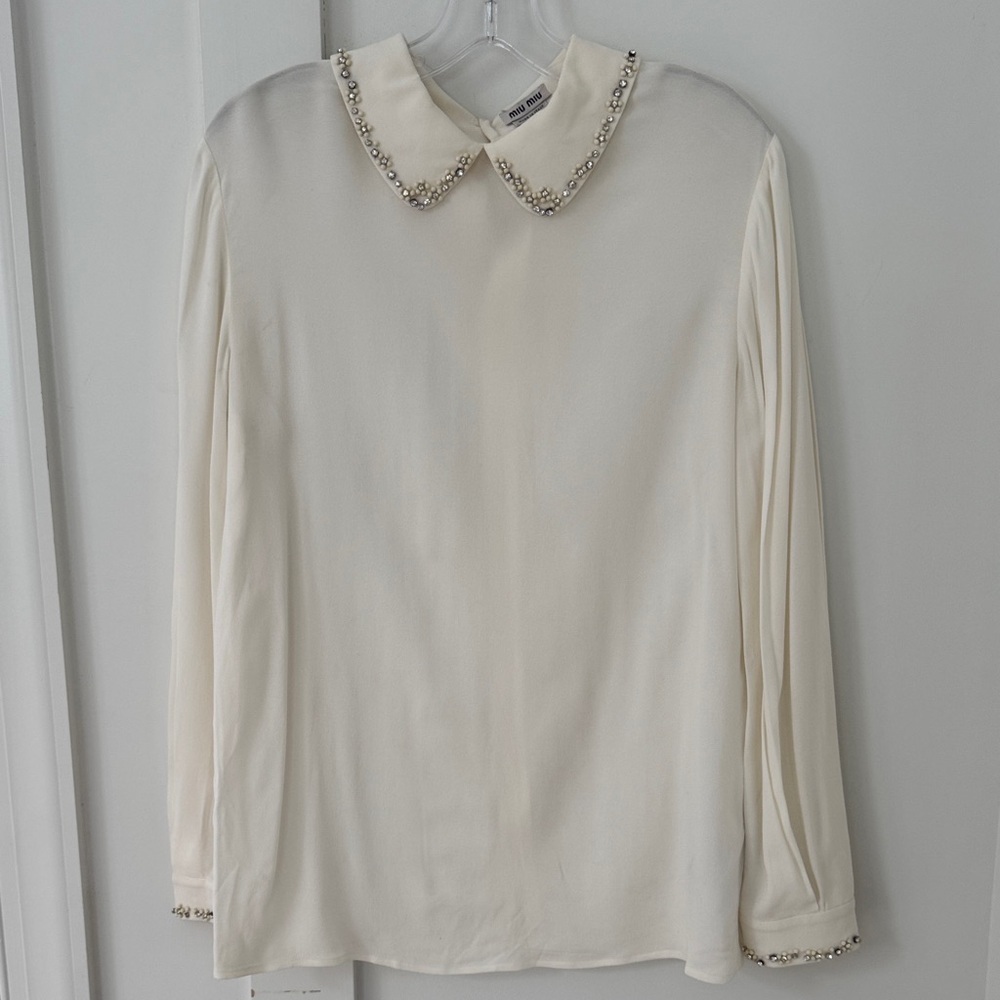 Miu Miu Blouse Embellished Collar And Sleeve Size 44 - Picture 2 of 9